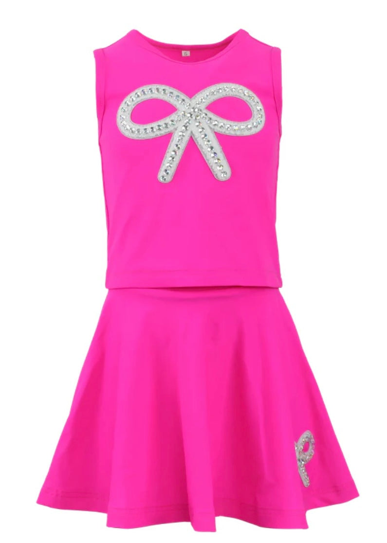 Hot Pink Crystal Coquette Patch Tank/Skort Set